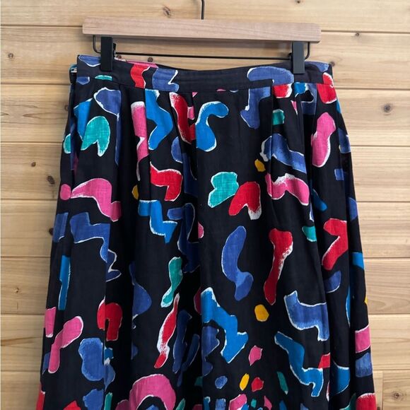 Vintage Saks Fifth Avenue Size Medium Bright Colorful Abstract Linen Blend Skirt - Picture 9 of 11